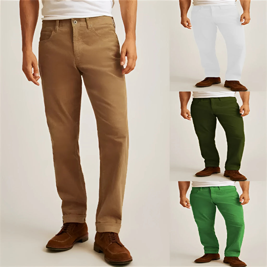 Straight leg corduroy trousers in cotton blend fabric with non-elastic waistband