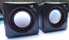 Small black square USB-powered 2.0 computer speakers for desktop PCs