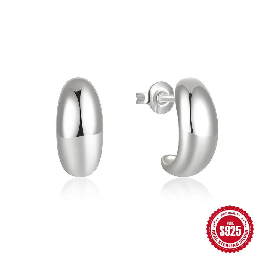 925 sterling silver C-shaped stud earring with electroplated glossy gold finish geometric ringstud design