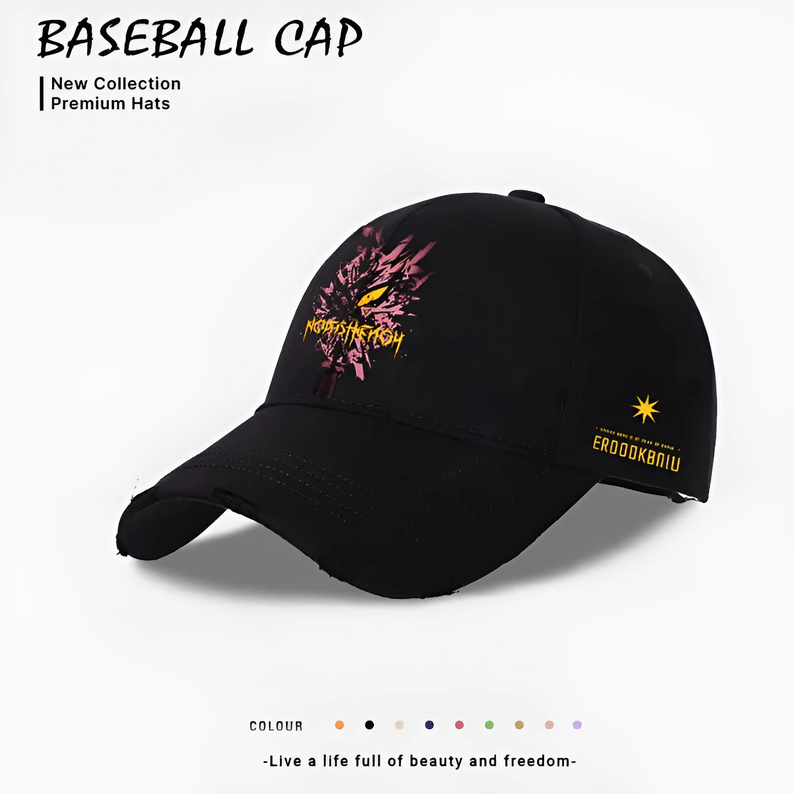 Men's casual baseball cap in beige, black, and blue polyester for outdoor wear