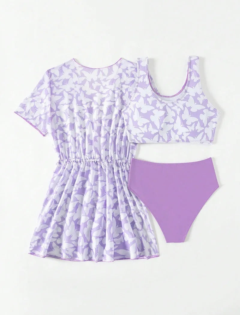 Girls' three-piece polyester swim cover-up set in colour 3218 for ages 8-12