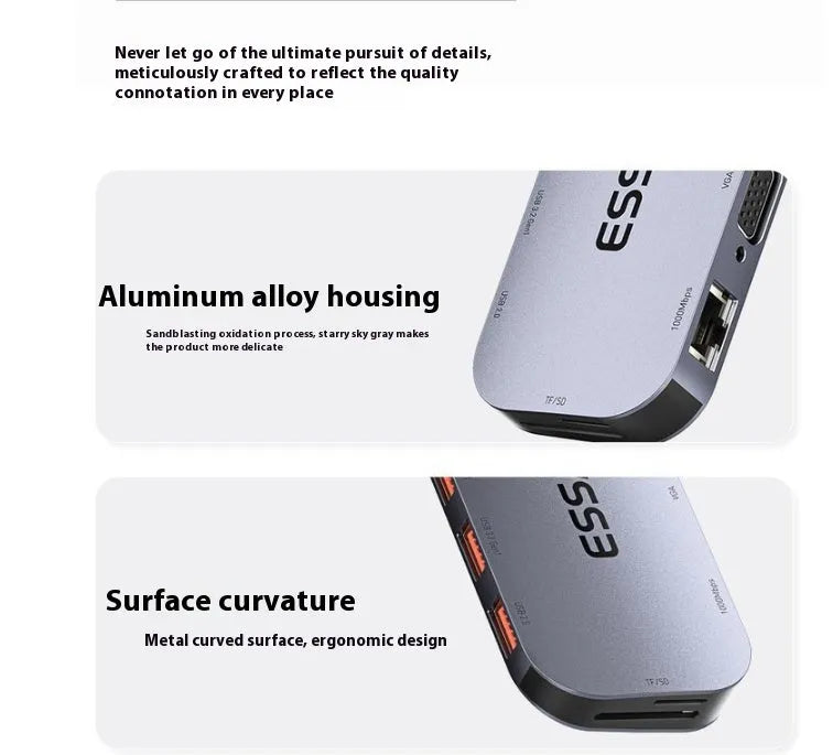 11-in-1 USB-C expansion dock with multiple ports including Gigabit Ethernet, HDMI, VGA, USB 3.0, and card readers