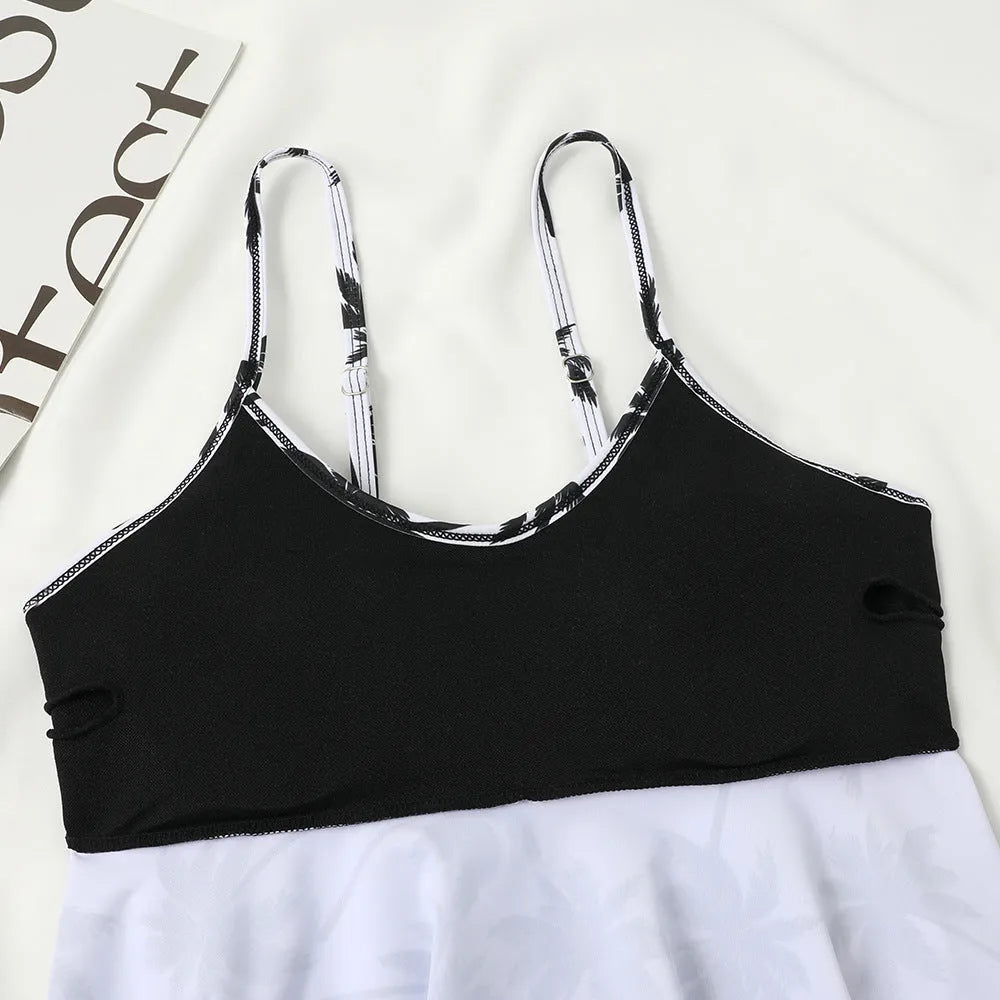 High-waist double-layer printed polyester swimsuit briefs for women