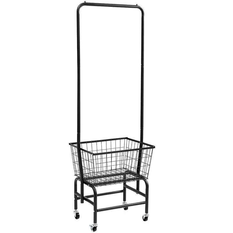 White single rod pulley storage car on castors with clothes hanger