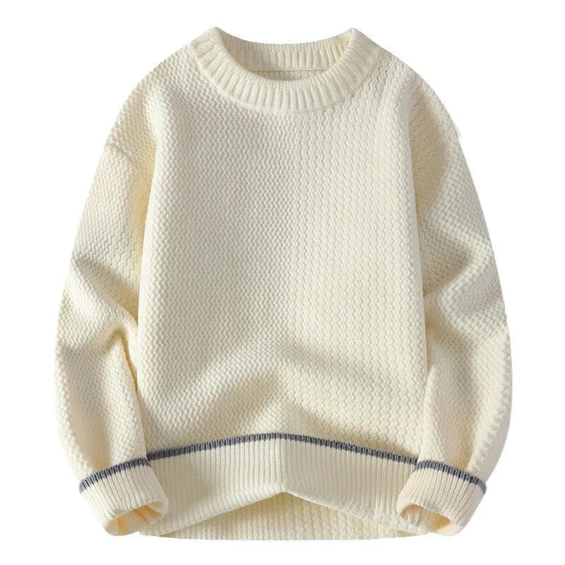 Men's grey loose fit round neck pullover sweater with long sleeves for autumn wear