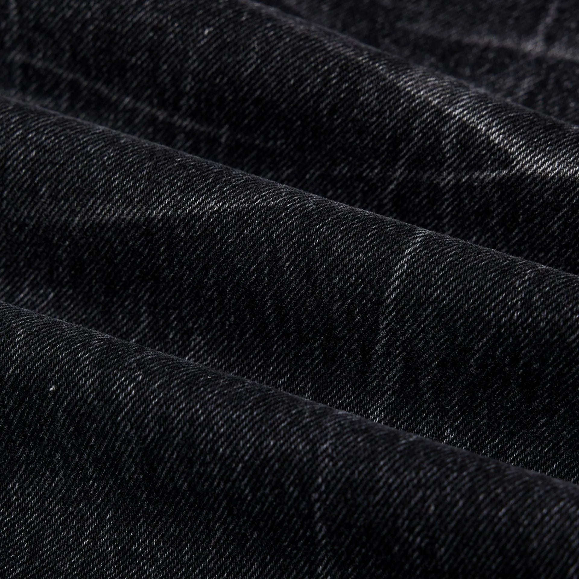 Black straight-leg men's jeans with American washed lightning crack texture detail