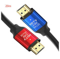 HDMI cable with aluminium alloy gold-plated connectors showing length options from 1.5m to 20m