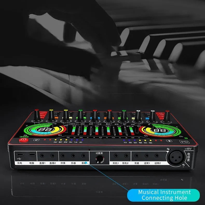 G4 professional singing sound card set with LCD display, microphone, and remote control on a desk.