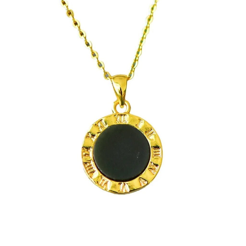 Natural Hetian jade flat pendant with copper inlay showing grey and ink blue stone variations on necklace