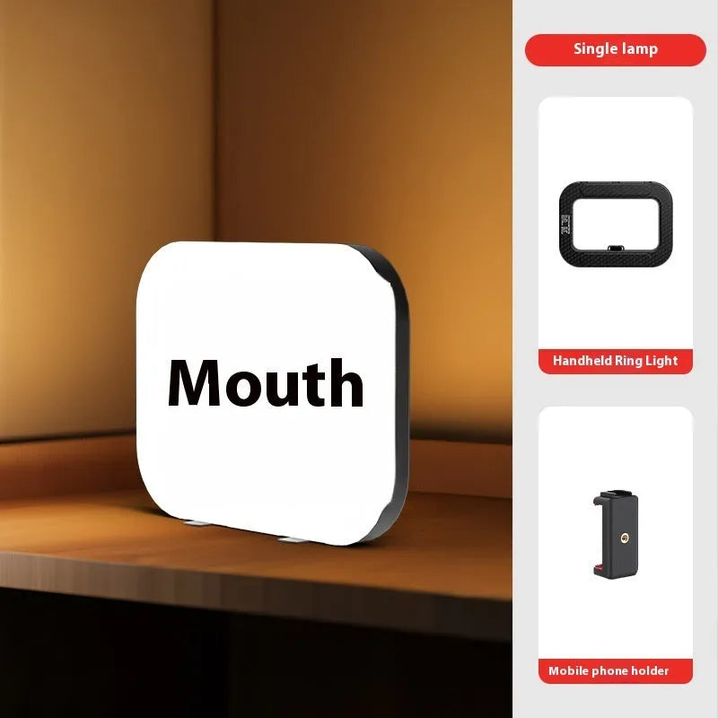 Rechargeable mobile phone fill light with desktop bracket and phone holder for video
