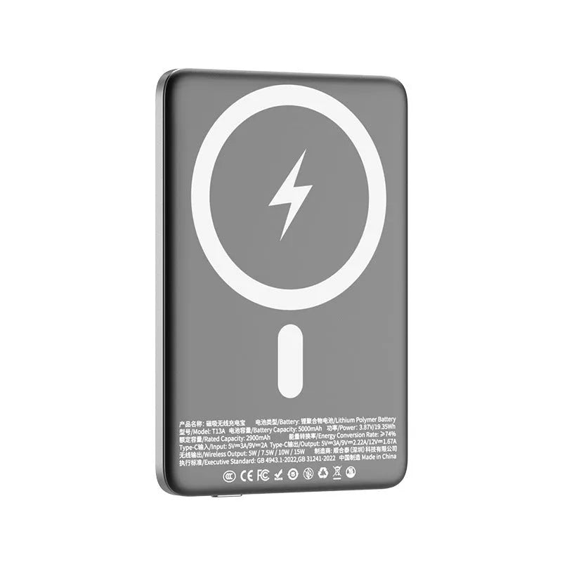 Gun grey magnetic wireless power bank with PD20W and 15W charging in slim alloy case