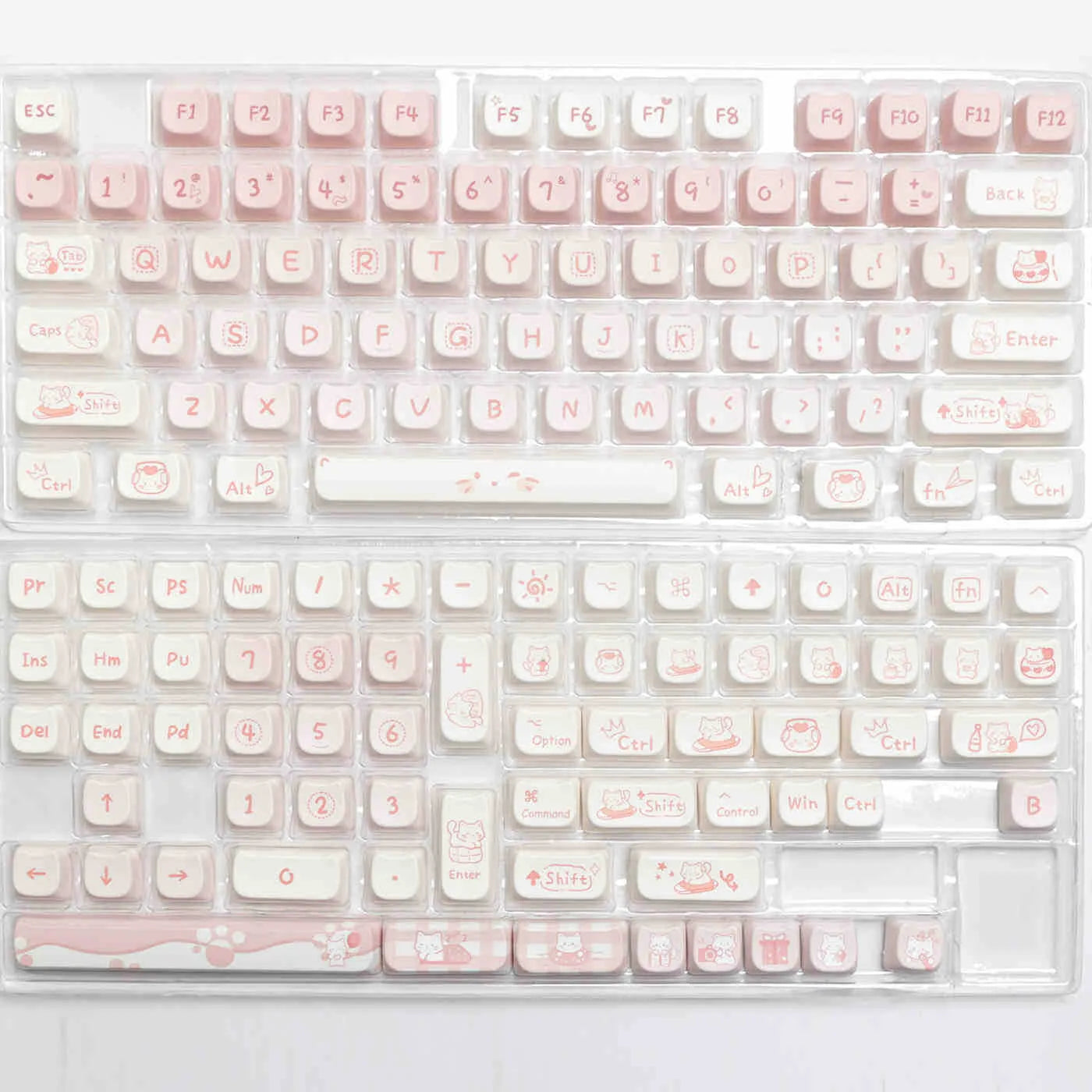 Full set PBT sublimation key caps for mechanical keyboards showing multicolour designs on over 98 keys