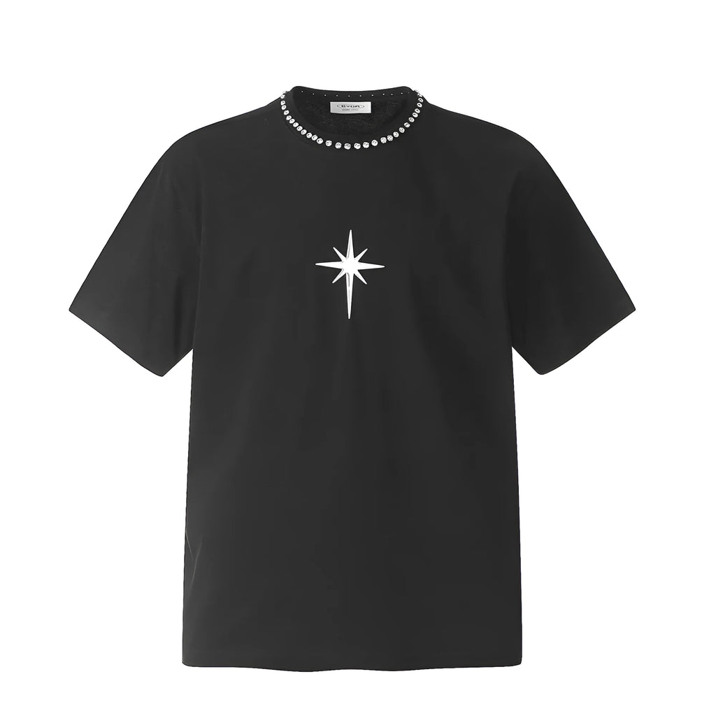 Men's cotton short sleeve t-shirt with cross star pattern, available in white and black, sizes S to XL