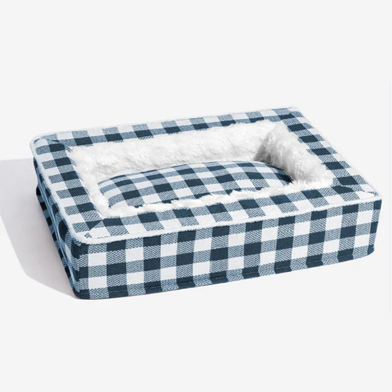 Classic plaid dog kennel cushion with removable cover in multiple colour options and sizes