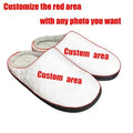 A pair of patterned flannel slippers with a textured TPR rubber sole, shown in a customisable colour.