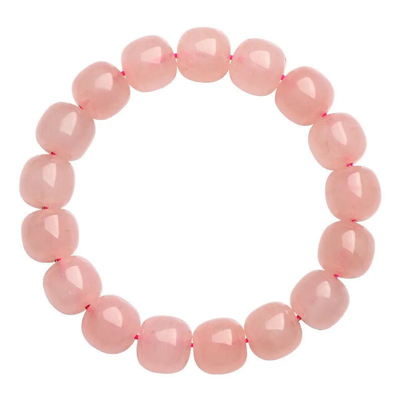 Pink barrel-shaped crystal bead bracelet with geometric 8-10mm beads