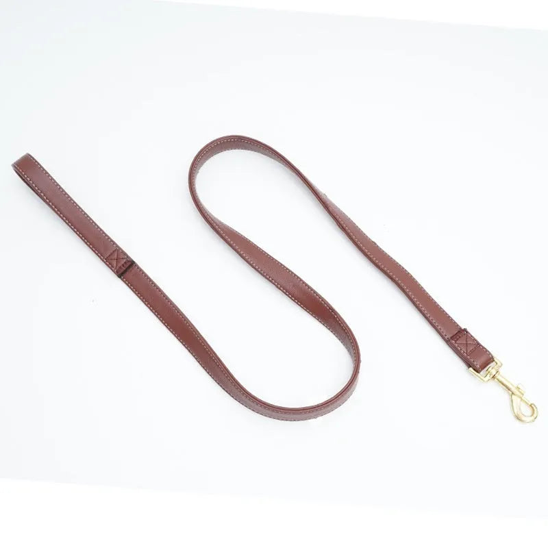 Black PU leather dog lead with metal clasp showing traction belt design