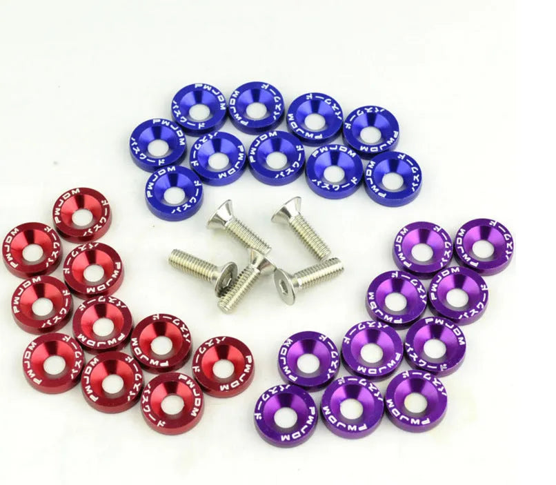 Ten car modification gasket screws displayed in eight different colours for automotive engine bay customisation