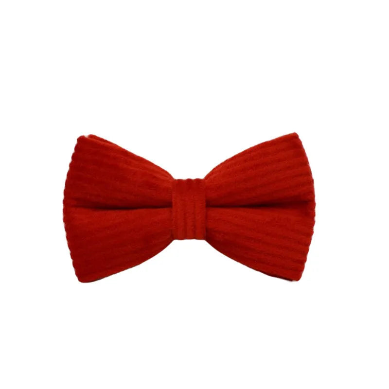 Red corduroy dog collar and matching traction rope set with vest, bow, and poop bag accessories