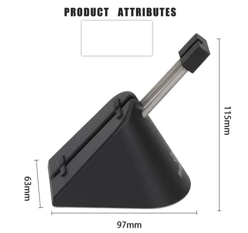 Black and white ABS plastic mouse cable holder for desk mounting.