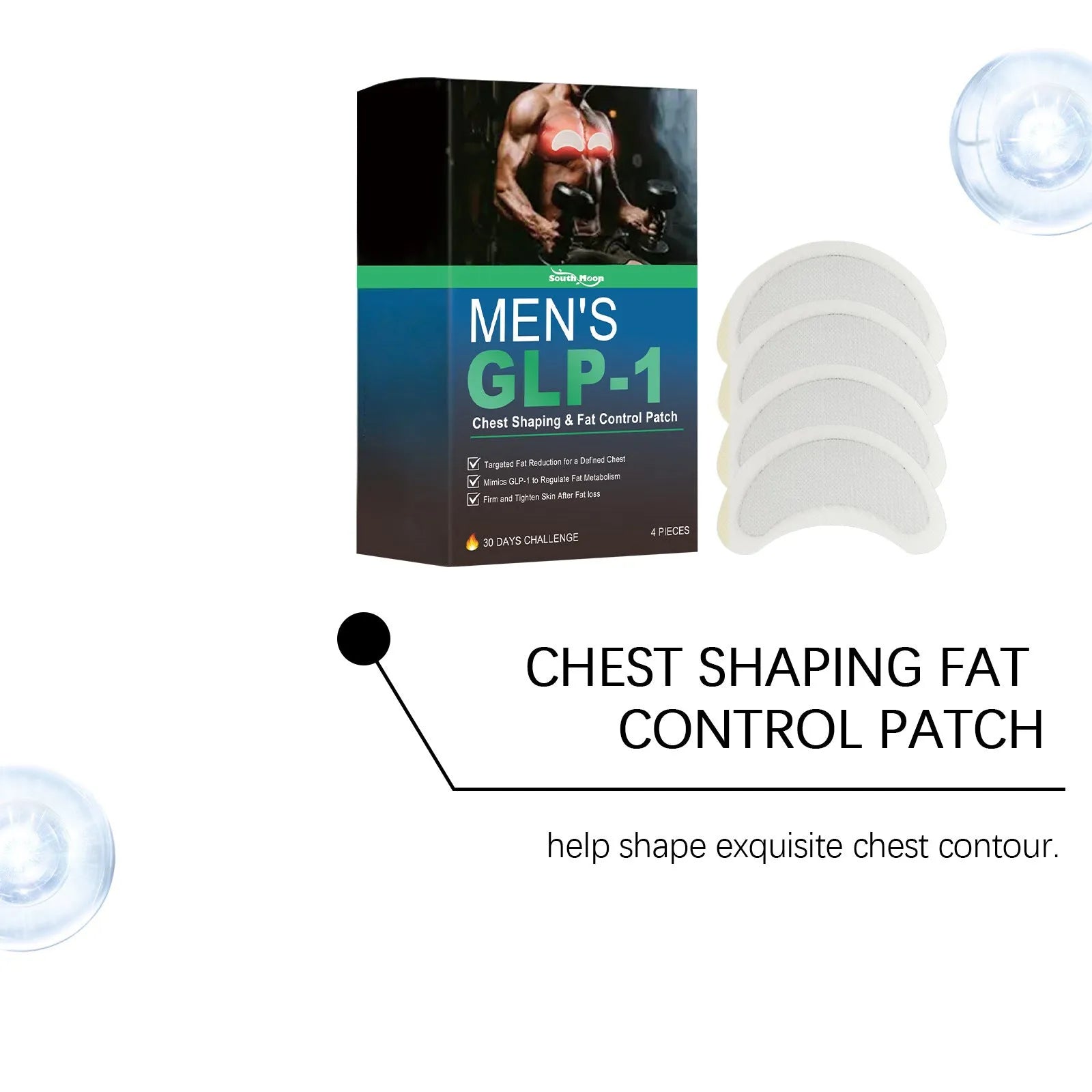 Pack of 4 men's thin figure control chest patches with natural ingredients