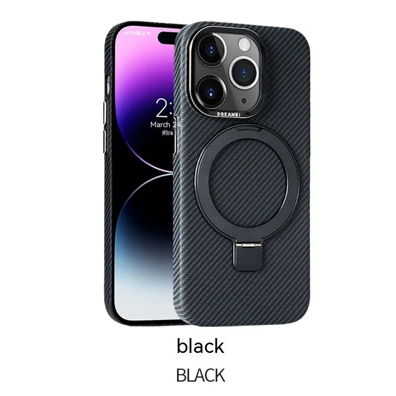 Graphite black carbon fiber phone case with integrated bracket for Apple iPhone 15 Pro Max