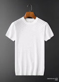 Men's Korean style ice silk t-shirt in black with V-neck, short sleeves, and polyester blend fabric.