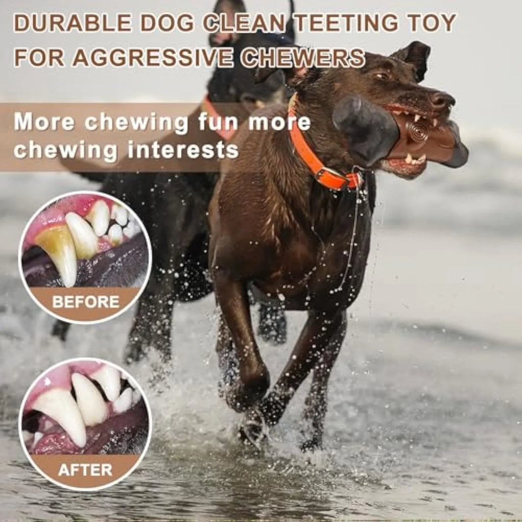 Branch-shaped bacon flavour dog chew toy with squeaker for large aggressive chewers.