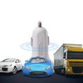 Gold mini digital display car charger with USB port shown next to a mobile phone