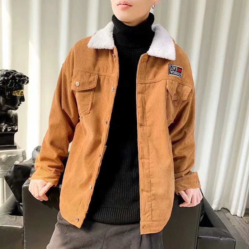 Men's corduroy workwear jacket in loose fit with stick pockets and polyester lining