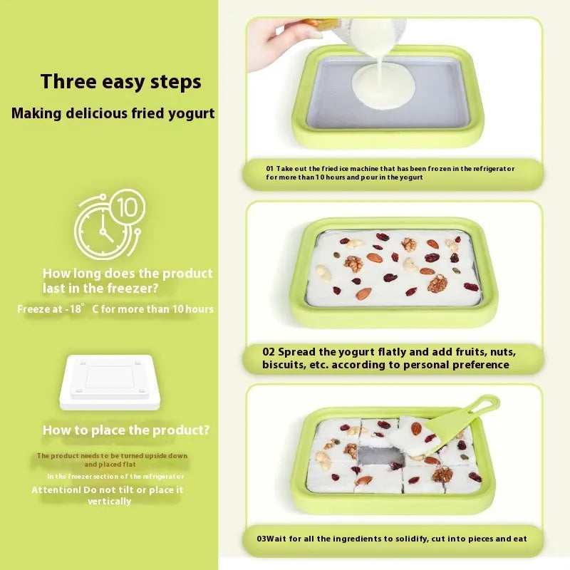 Green children's DIY fried yoghurt machine with aluminium gasket, 22.5cm wide.