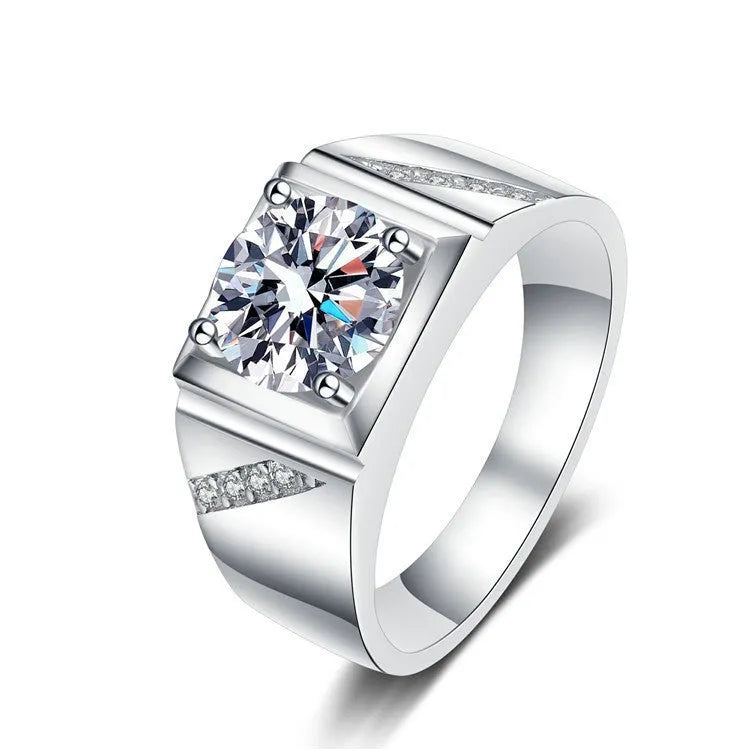 Men's large square diamond ring with adjustable opening in copper metal, gold and platinum colour options