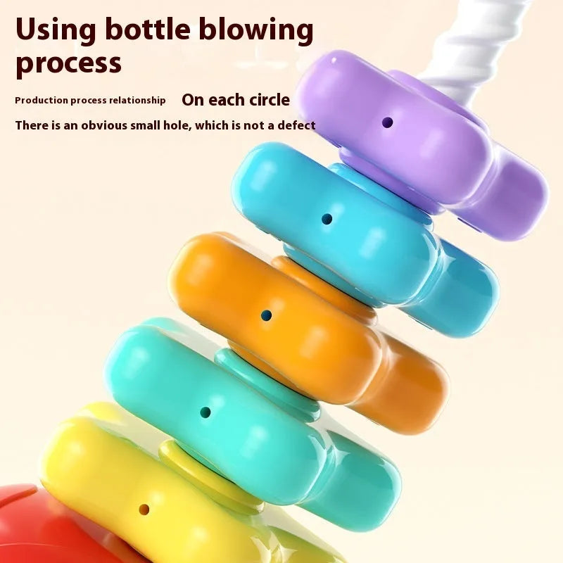 Rainbow rotating tower Jenga stacking toy with plastic pieces in 3-layer or 5-layer configuration for early education