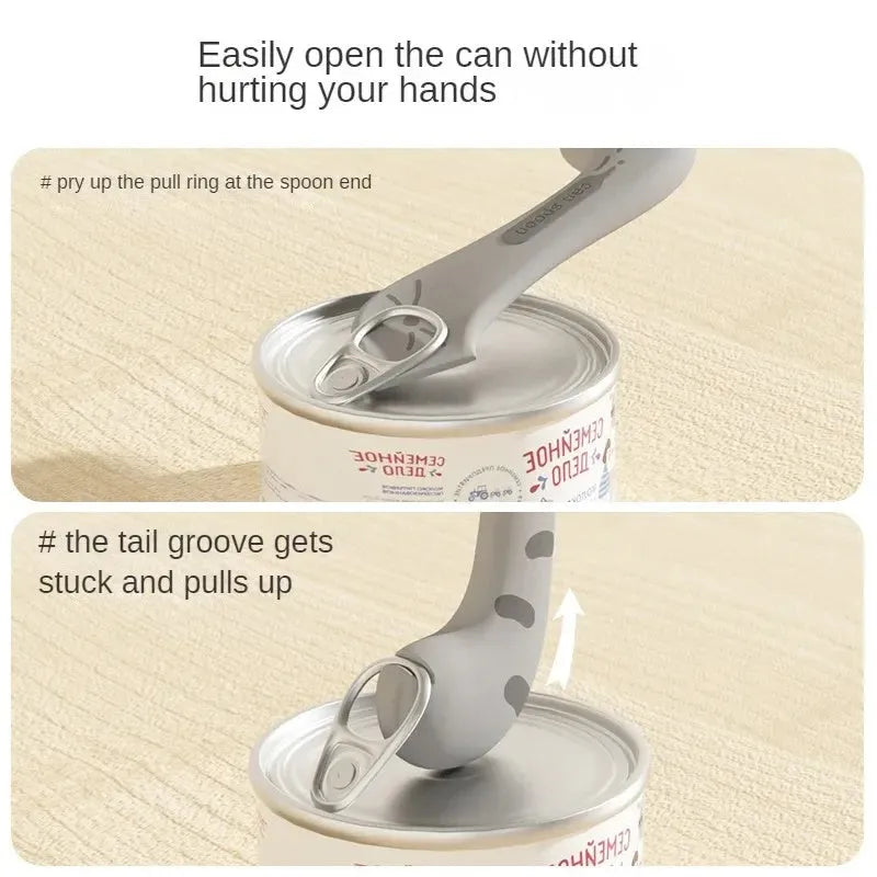 Silicone pet food spoon and can sealing lid set in grey, pink, yellow colours