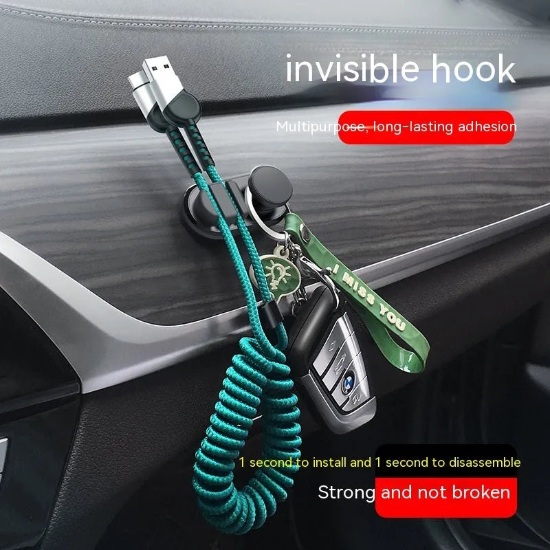 Dark green ABS plastic car storage hook with silicone pad for holding cables
