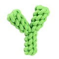 Blue Y-shaped cotton rope dog toy for large dogs on a plain background.