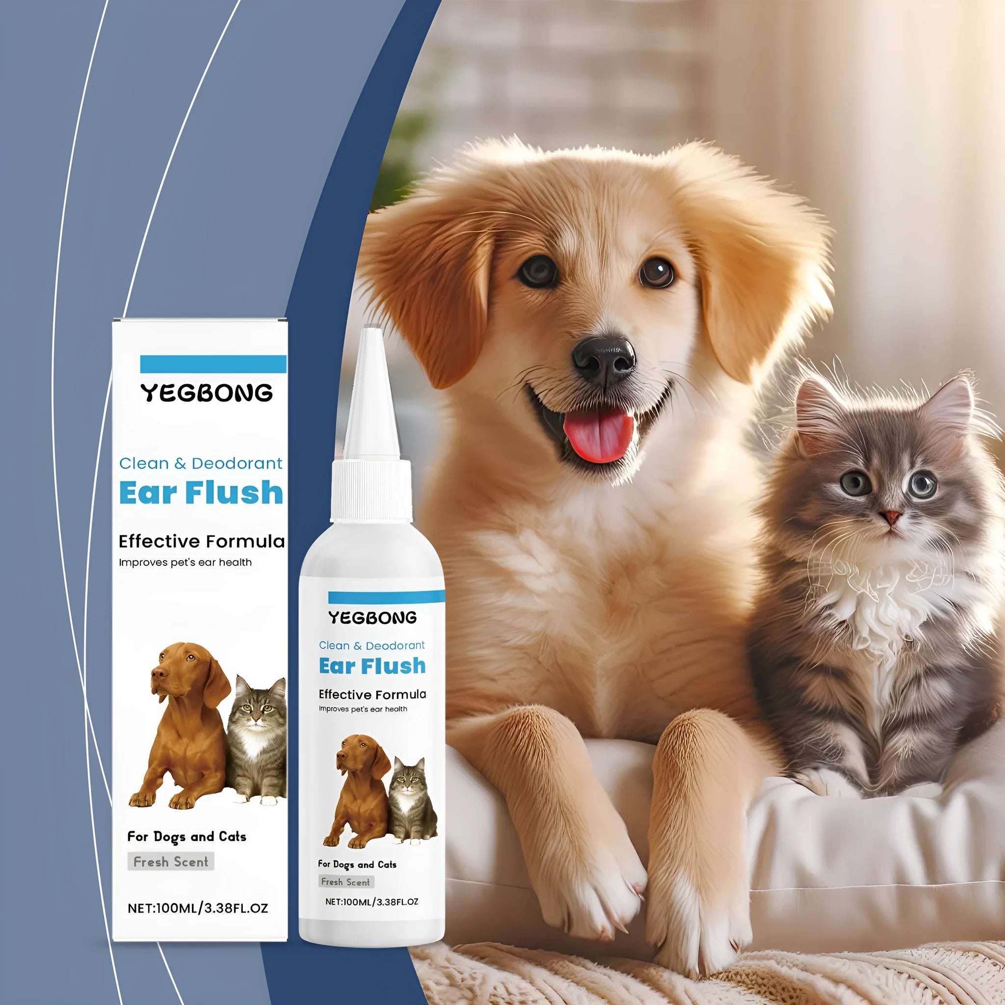 100ml bottle of gentle dog and cat ear cleaner liquid for earwax removal.