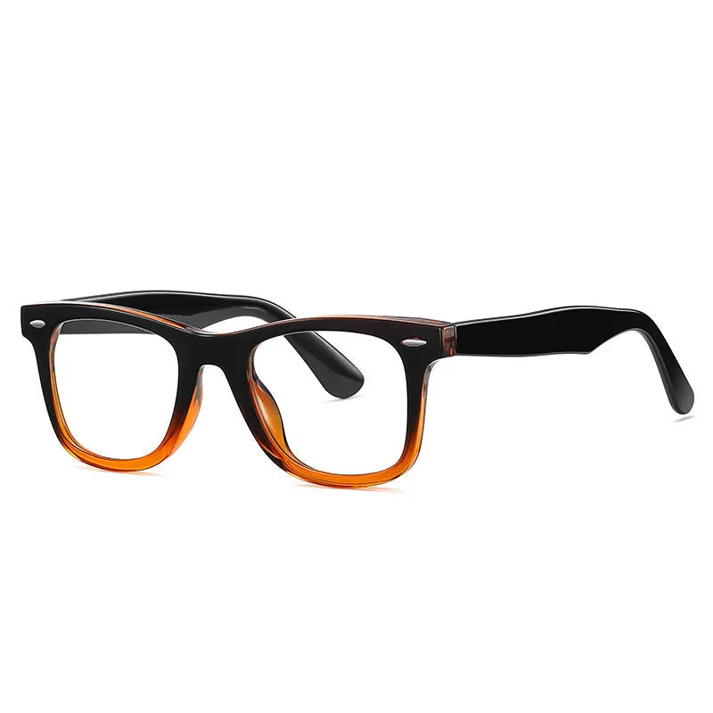 Retro style full-frame eyeglasses with a TR90 frame and anti-blue light lenses on a solid background.