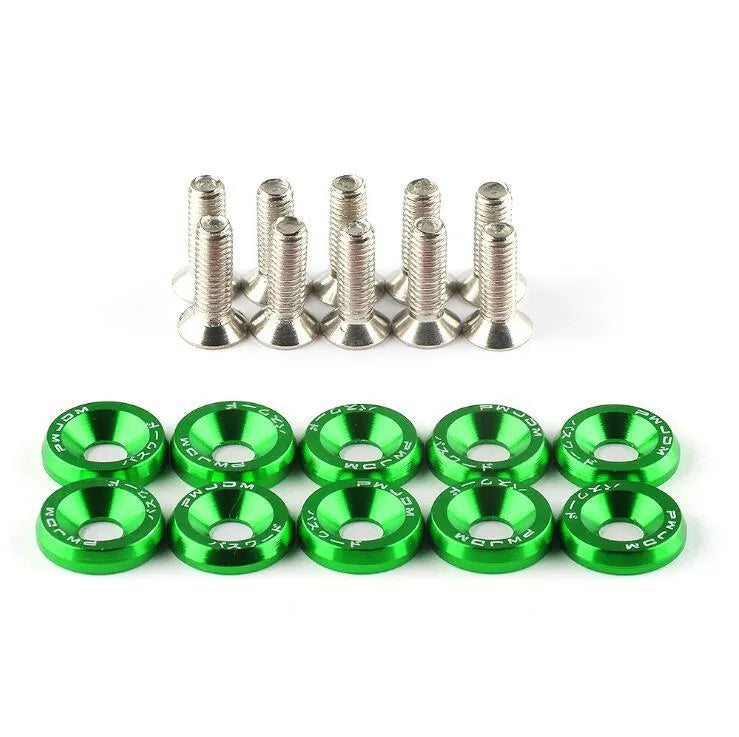 Ten car modification gasket screws displayed in eight different colours for automotive engine bay customisation