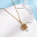 Gold-plated copper sea turtle pendant necklace with mixed gemstone inlay and zirconium encrustation on titanium steel chain