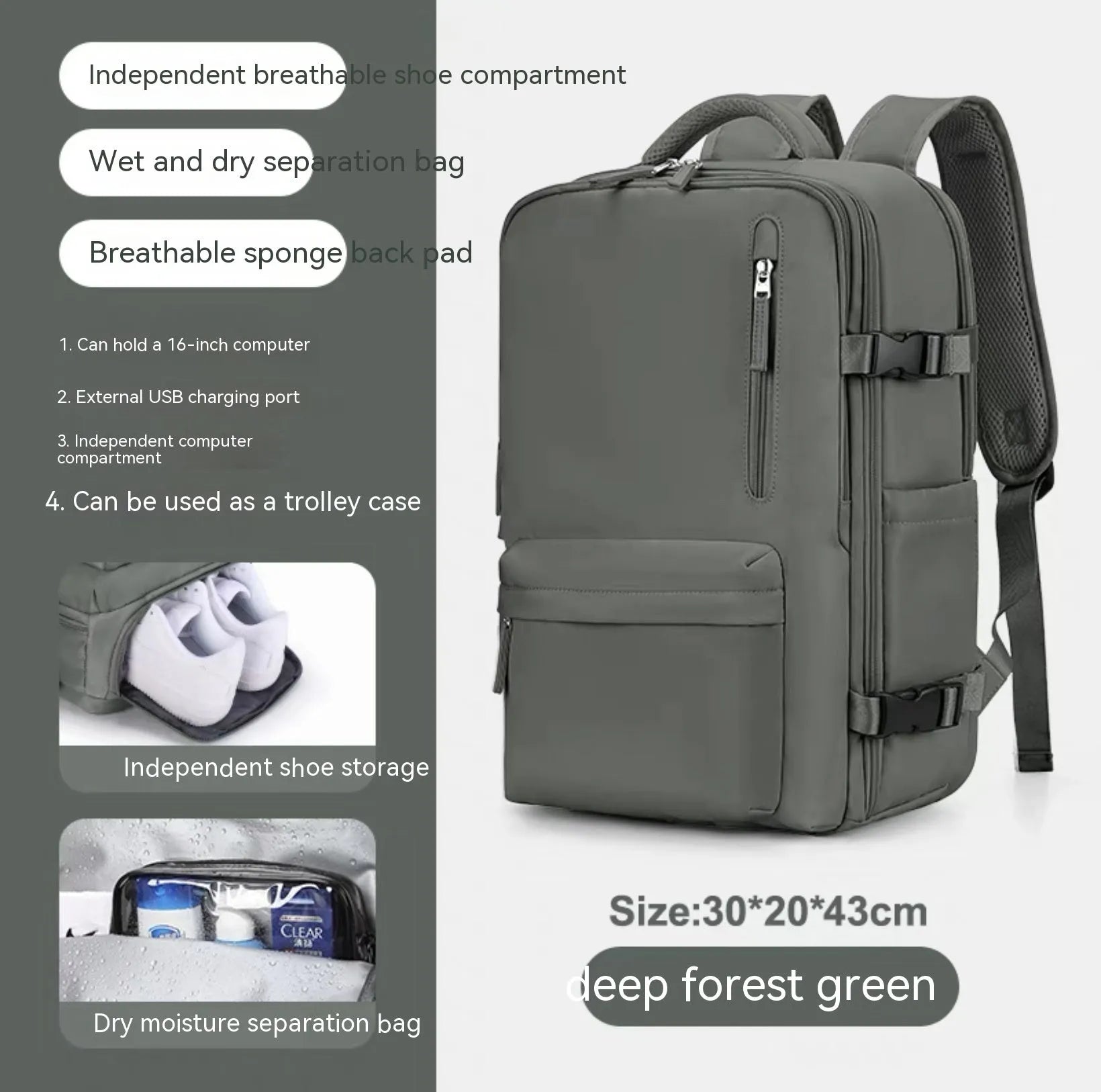 Large nylon waterproof mummy backpack in various colours on a neutral background.