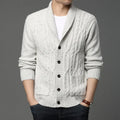 Men's Korean style jacquard knitted cardigan in black, straight cut, thickened fabric for autumn winter wear