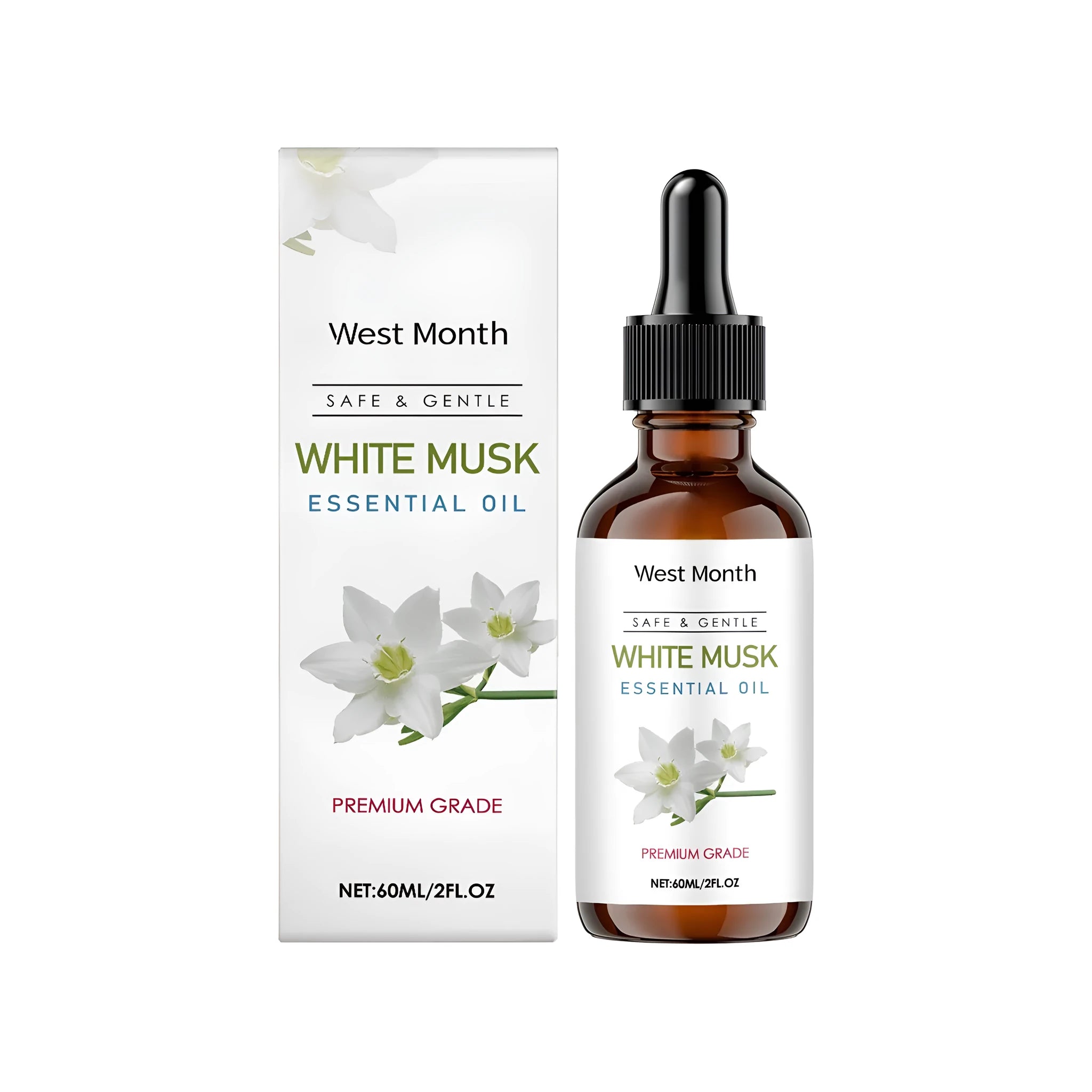 60ml bottle of White Musk Soothing Oil Plant, a clear topical oil treatment.