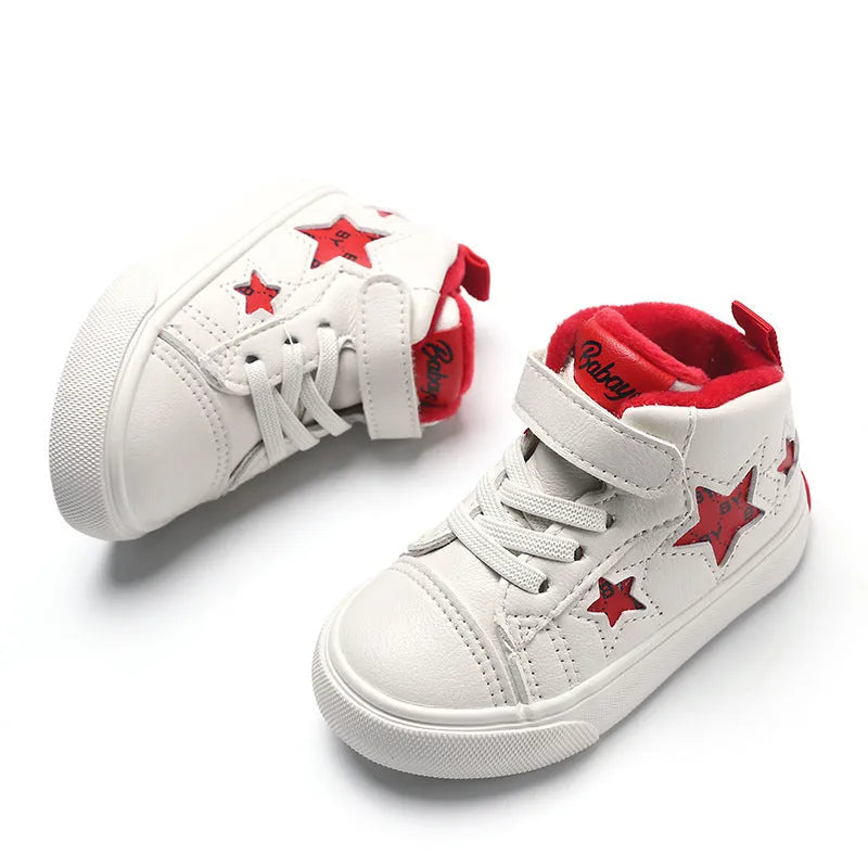 Stars toddler shoes with Velcro fastening, beige and girlish pink, microfiber upper and rubber sole