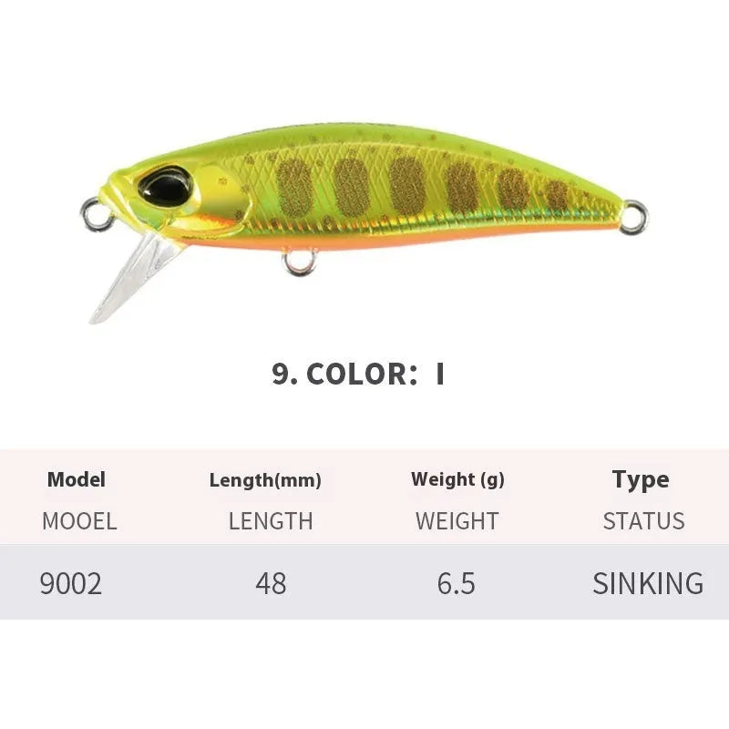 Japanese submerged Mino soft plastic fishing lure, 48mm long, for snakehead and Mandarin fish.