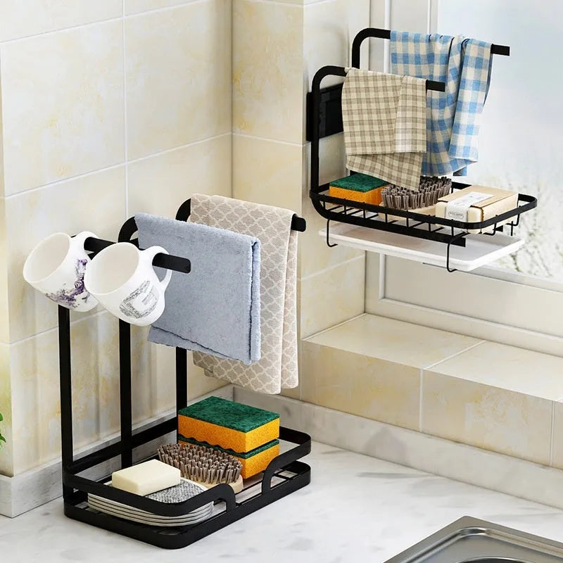 White foldable plastic kitchen drying rack in new Chinese style, shown in desktop and wall-mounted configurations.