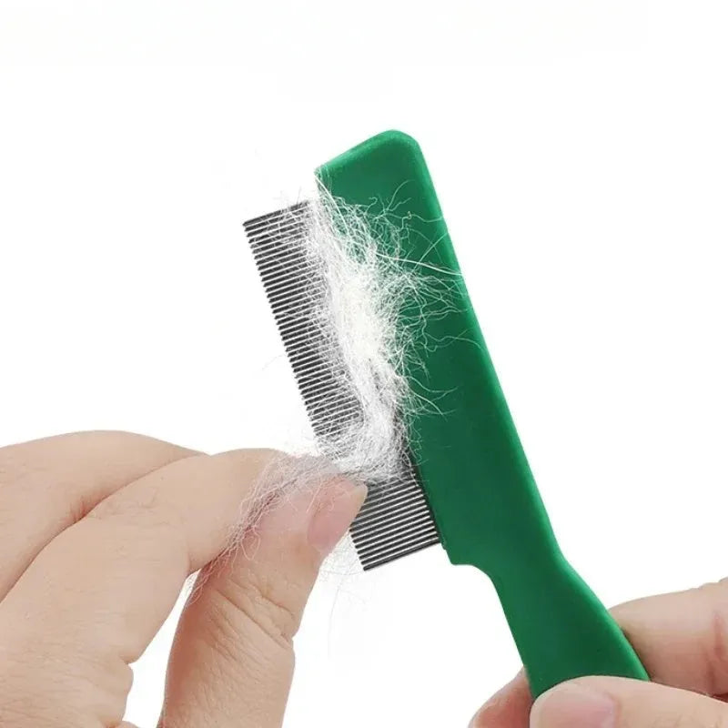 Green plastic handle stainless steel pet flea comb for dogs and cats grooming