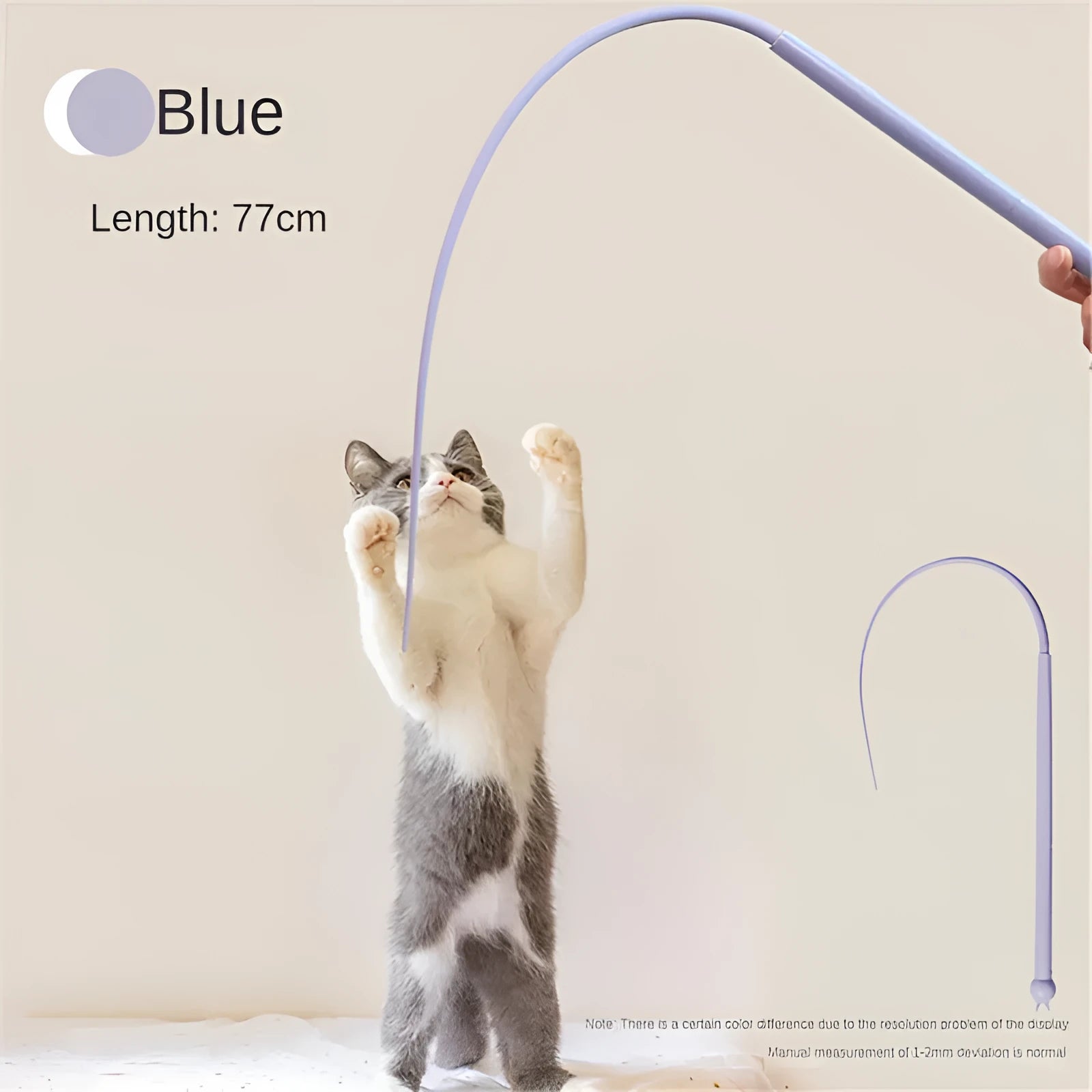 Blue simulated mouse tail cat toy with silicone tail and cat head handle measuring 80cm