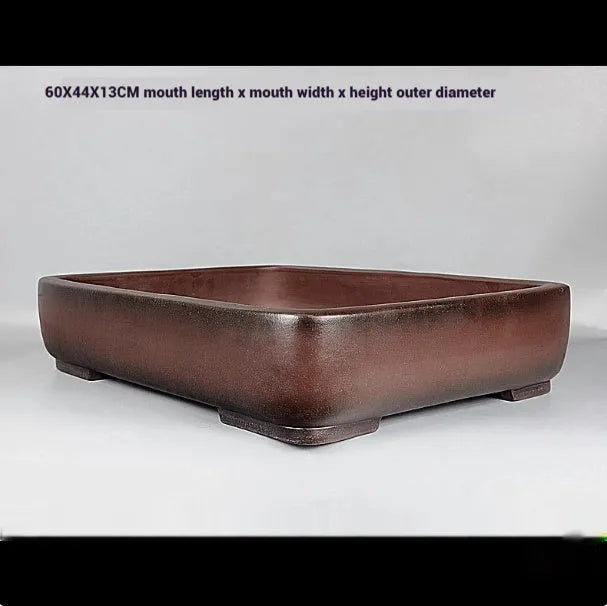 Rectangular handmade purple clay flower pot measuring 60 cm long with antique styling