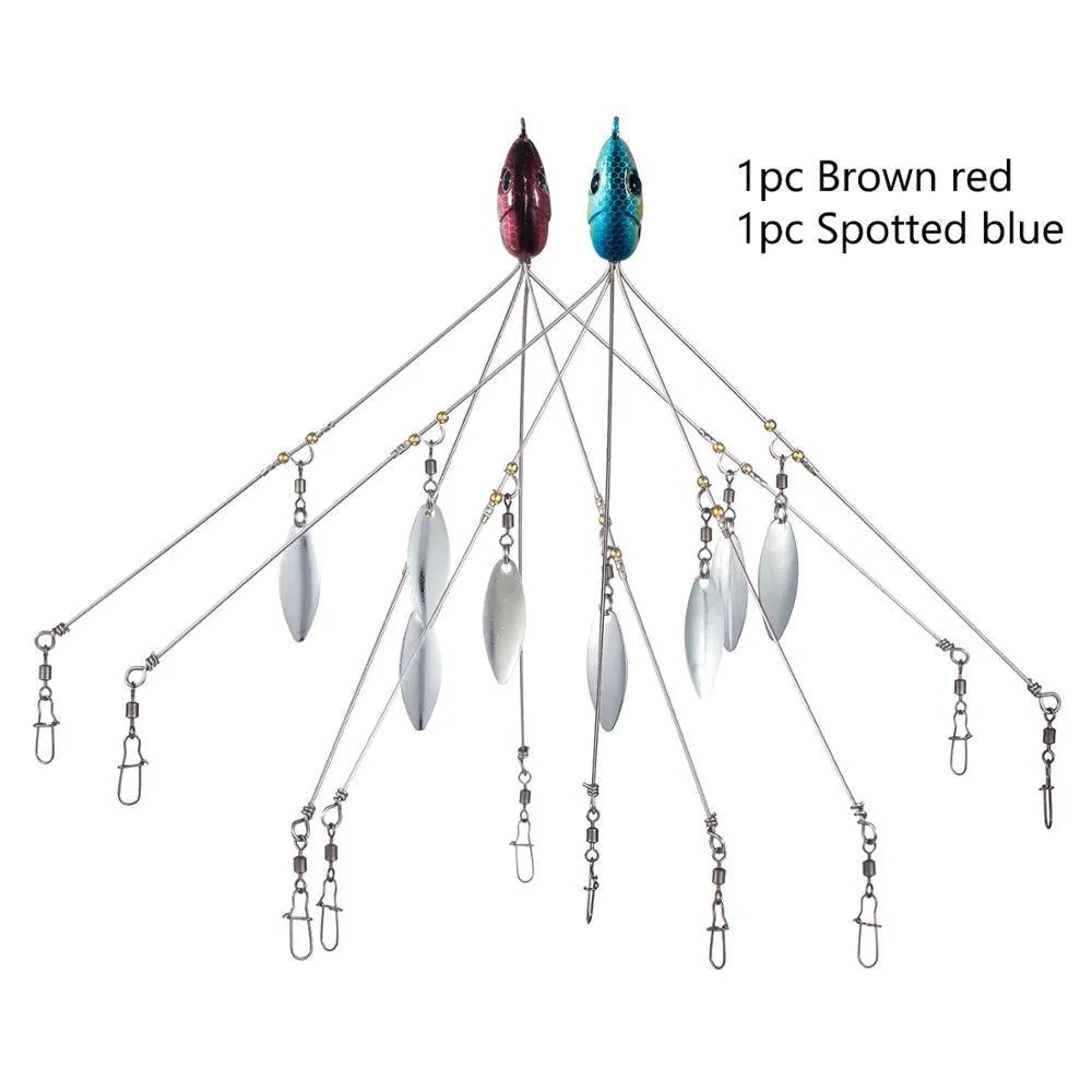 Bassdash umbrella fishing lure rig with 5 swivels and rotating metal sequins